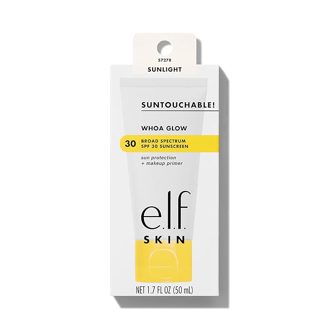 e.l.f. SKIN Suntouchable Whoa Glow SPF 30, Face Sunscreen & Makeup Primer with Hyaluronic Acid, Vegan & Cruelty-Free, Sunlight