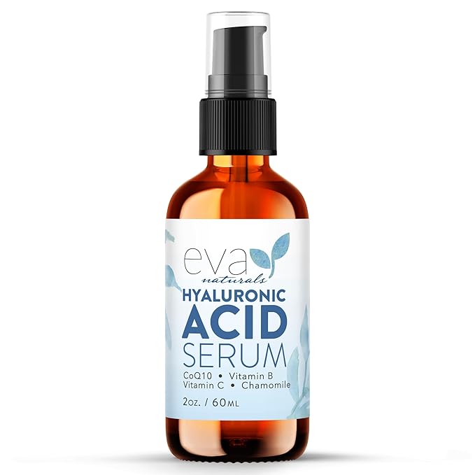 Eva Naturals Hyaluronic Acid Serum for Face – Lightweight Hydrating Facial Serum – Daily Moisturizer with Vitamin B5 – 60 ml
