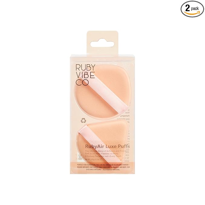 RubyAir Luxe Puffs, Set 2 Air Puffs, Round and Triangle Shapes, Latex-Free Velvet, Beige, for Foundation, Concealer, Blush, Setting Powder, Wet or Dry Use, All Skin Types | RUBY VIBE CO