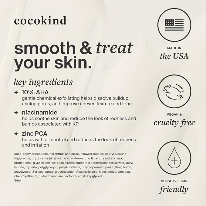 Cocokind KP Smoothing Stick, Mess-Free Keratosis Pilaris Bump Body Scrub, All Skin Types including Sensitive Skin, Fragrance Free, Cruelty Free, Vegan, 1.7 oz