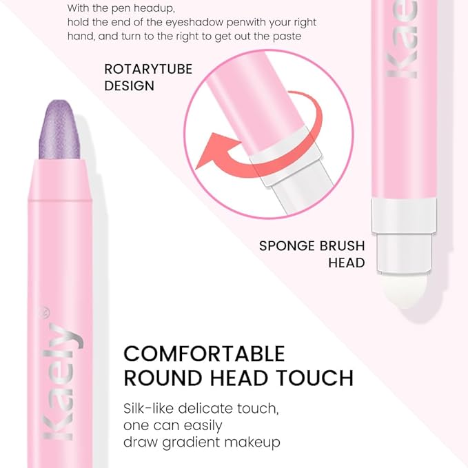Kaely 2in1 Cream Eye Shadow Brightener Sticks for Eyes, Pencil Eyeshadow Applicator Stick Waterproof Pigmented, Eye Shadow Palette Highlighter Makeup, sombras para ojos, 09 Violet Shimmer