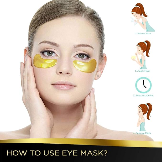 30 Pairs Eye Patches, Under Eye Patches for Dark Circles and Puffy Eyes, Reduce Wrinkles, Collagen Eye Mask Skincare Eye Pads for Moisturizing, Hydrating,24K Gold