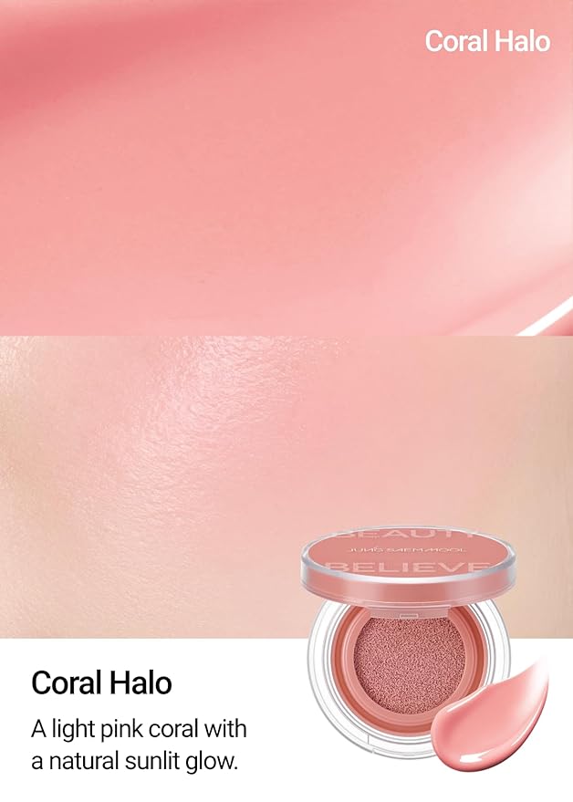 JUNG SAEM MOOL Artist Cushion Blush | Easy to Blend with Puff, Buildable Liquid Blush for Cheeks with a Natural & Dewy Finish, Korean Makeup (Dewy | Coral Halo)