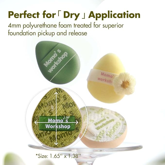 Momo's Workshop Mini Denim Makeup Sponge Set,Mini Makeup Blenders Sponge for Concealer/Blush/Highlighter, Perfect for Detail Work & Travel,4pcs Green Mini Concealer Puffs with Travel Pouch