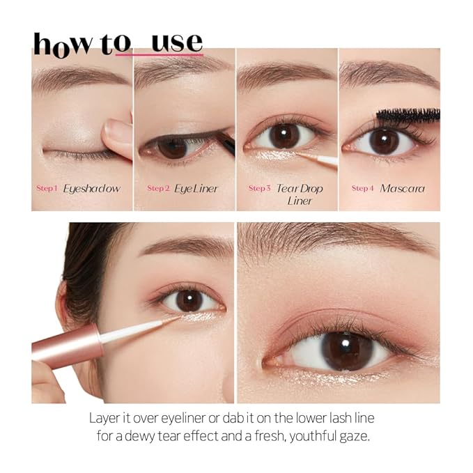 ETUDE Tear Drop Eyeliner, Crystal & Opal Glitter, Smudge-Proof Sparkle, Long-Lasting Formula, All Skin Tone Friendly, Korean Makeup, Beauty, Pure Sparkling Pearl (0.271 Fl Oz)