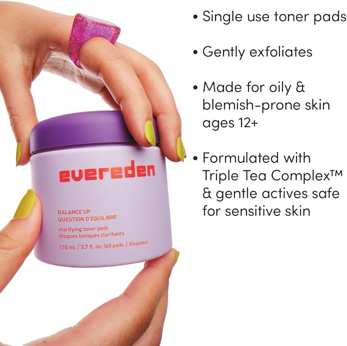 Evereden Toner Pads for Teens - Water-Based Face Toner Pads | Green Tea, Chamomile, White Tea | Oily and Pimple-Prone Skin, Clog-Free Pores, Clean and Vegan | for Teens and Tweens 10-12 and Beyond