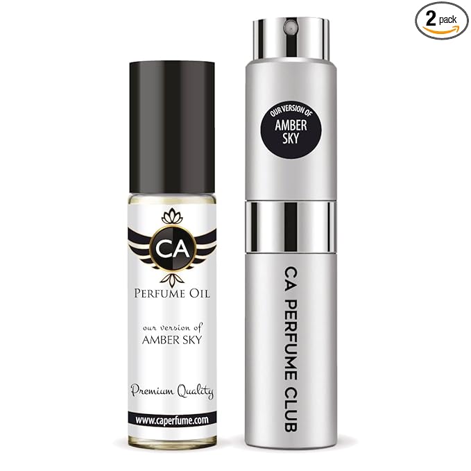 CA Perfume Duo Impression of Amber Sky For Women And Men Perfume Layering Set Long Lasting Travel Size EDP + Body Oil Roll-On Bottle 0.27 Fl Oz+0.33 Fl Oz
