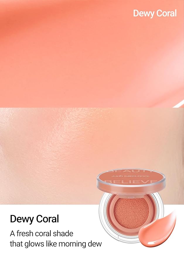 JUNG SAEM MOOL Artist Cushion Blush | Easy to Blend with Puff, Buildable Liquid Blush for Cheeks with a Natural & Dewy Finish, Korean Makeup (Dewy | Dewy Coral)