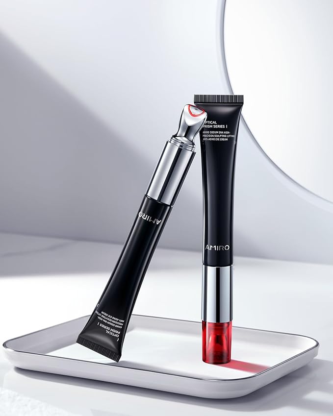 AMIRO 2 in 1 Red Light Eye Cream with Built-In Microcurrent Massager, PDRN Peptide Under Eye Treatment for Puffy, Tired-Looking Eyes, Hydrated & Firmer-Looking Skin, 1.06 oz