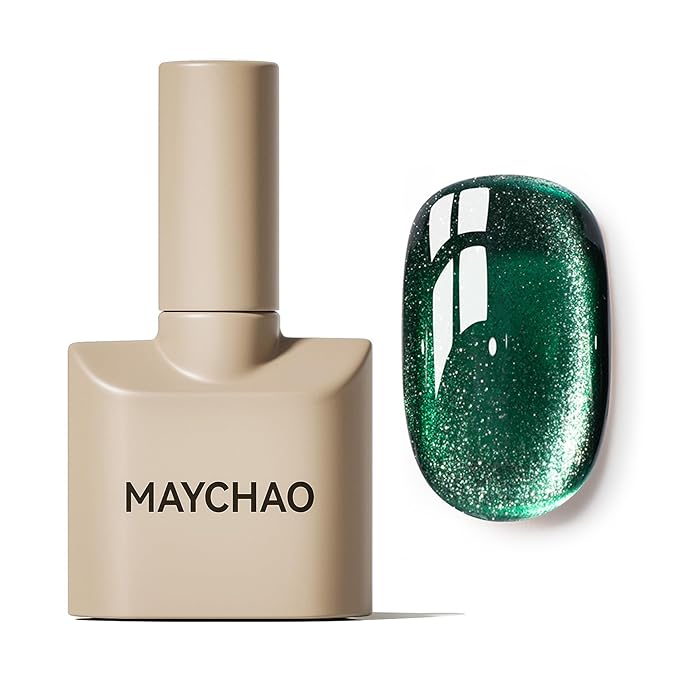 MAYCHAO 15ML Cat Eye Gel Nail Polish 1Pc Green Gel Polish Soak off Holographic Magnetic Nail Polish for Nail Art Manicure Salon DIY at Home, 0.5 OZ