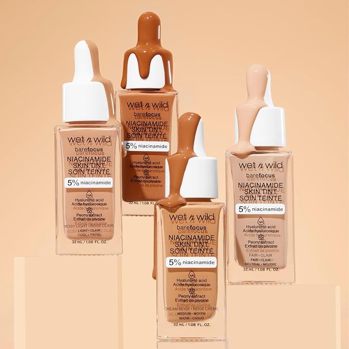 wet n wild Bare Focus Skin Tint, 5% Niacinamide Enriched, Buildable Sheer Lightweight Coverage, Natural Radiant Finish, Hyaluronic & Vitamin Hydration Boost, Cruelty-Free & Vegan - Fair Beige
