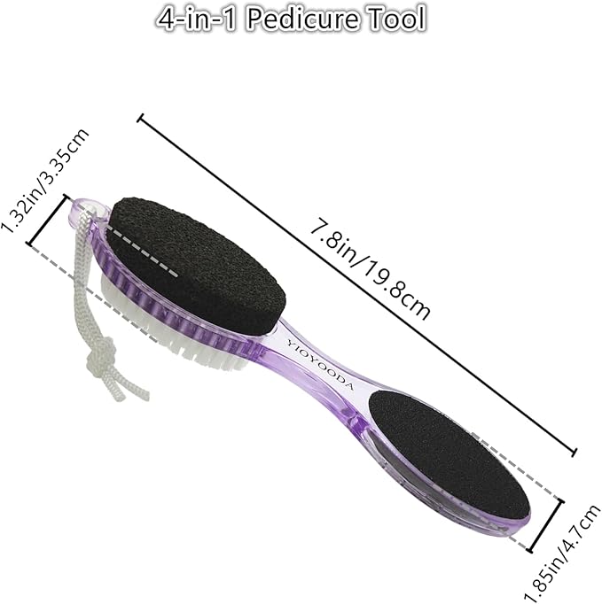 Foot File Callus Remover 4-in-1, 3 Pcs Feet Scraper Pedicure Tools with Pumice Stone, Scrubber Brush, Foot Rasp and Sand Paper, Double Sided Multi Purpose, Clear Pink, Blue, Purple