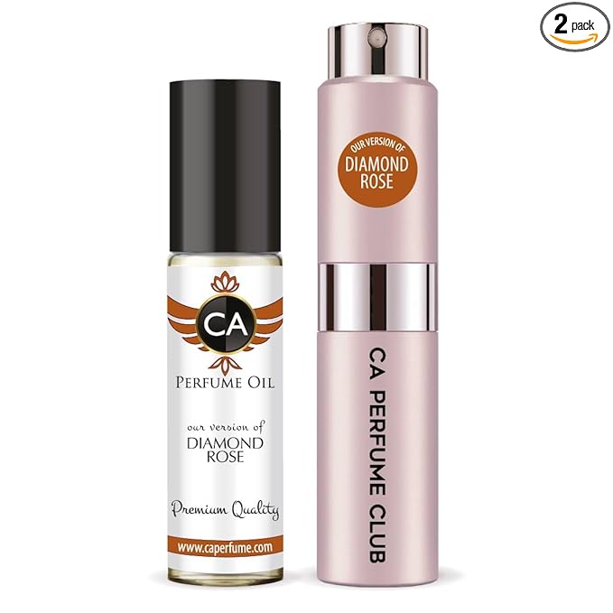 CA Perfume Duo Impression of Diamond Rose For Women Perfume Layering Set Long Lasting Travel Size EDP + Body Oil Roll-On Bottle 0.27 Fl Oz+0.33 Fl Oz
