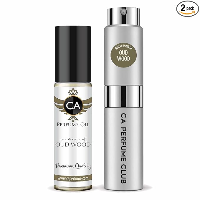 CA Perfume Duo Impression of Oud Wood For Men Perfume Layering Set Mens Cologne Long Lasting Travel Size EDP + Body Oil Roll-On Bottle 0.27 Fl Oz+0.33 Fl Oz