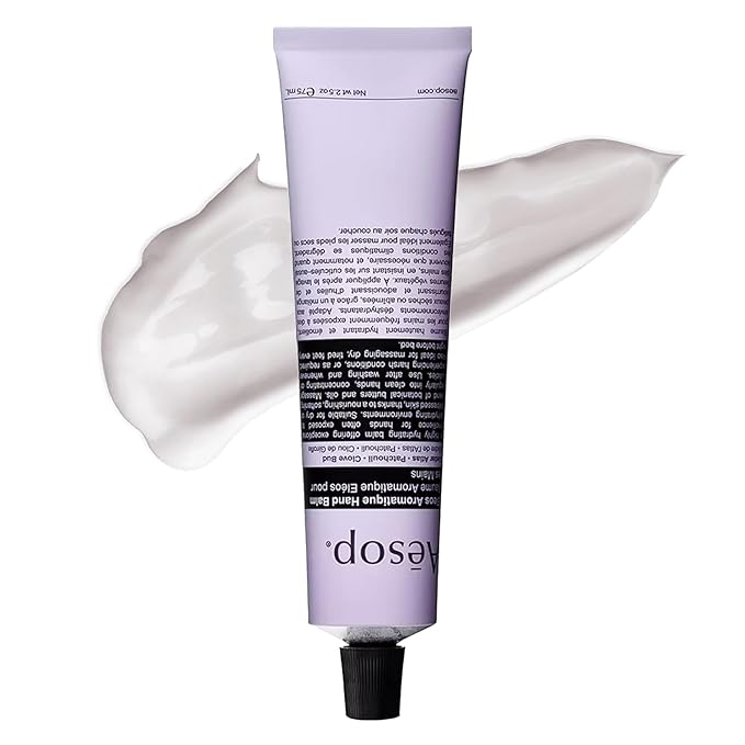 Aesop Eleos Aromatique Travel Size Hand Balm | Shea Butter and Coconut Oil to Nourish Dry, Cracked Hands | Lotion Made with Skin-Calming Essential Oils | 2.4 oz / 75 mL