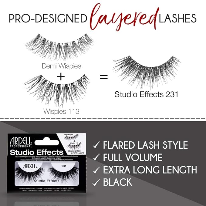 Ardell Studio Effects False Eyelashes 231 - Dramatic Volume and Length, Reusable Lashes for Bold Eye Looks, 4-Pack