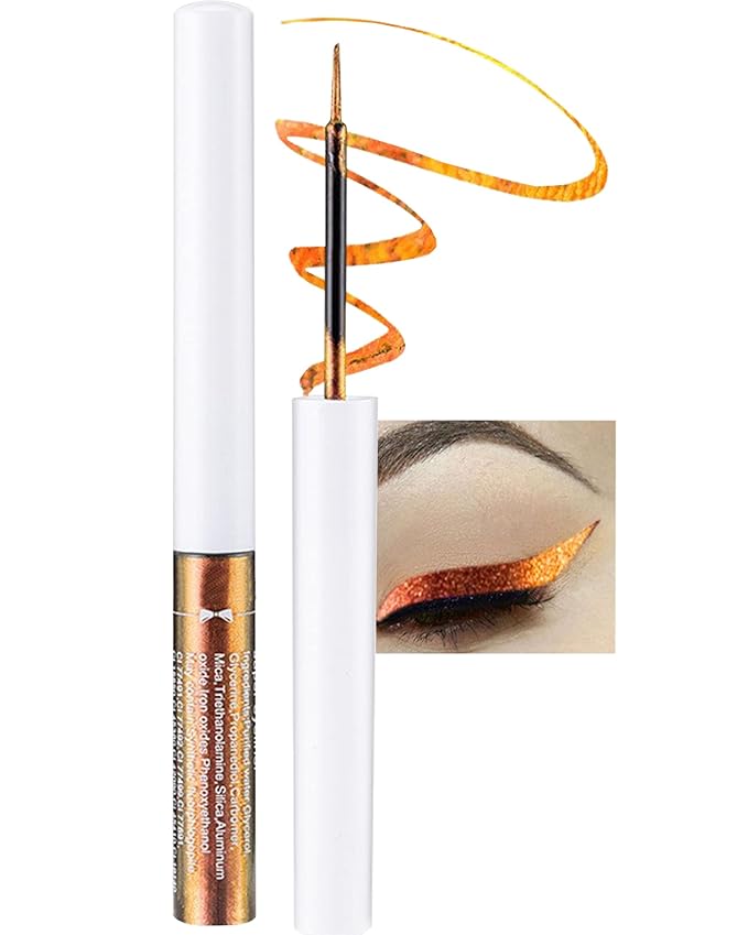 Chameleon Glitter Eyeliner Liquid-1Pcs Brown Gold Metallic High-Pigmented Colored Makeup Glitter Pen for Eye Liner Eyeshadow,Ultra-Fine Tip Multichrome Eyeliner,Christmas Makeup Gift for Women-03