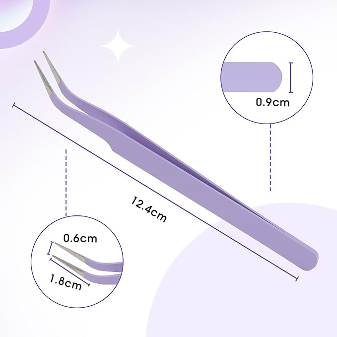 Professional Eyelash Tweezers - Stainless Steel Lash Applicator Tool for False Eyelashes, Precision Fiber Volume Lash Tweezers Eyelid Tape & Extensions for Beginner by WENDY LASHES