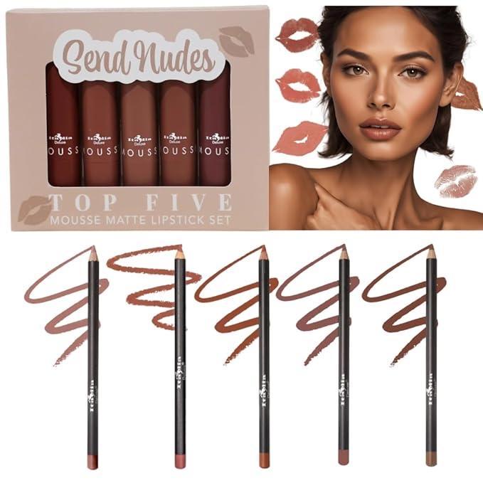 Italia Deluxe Exclusive Edition Top Five Lip Kit with Mousse Matte Lipsticks and Ultrafine Lipliners, Creamy, Highly Pigmented, Long Lasting Lip Makeup Combo