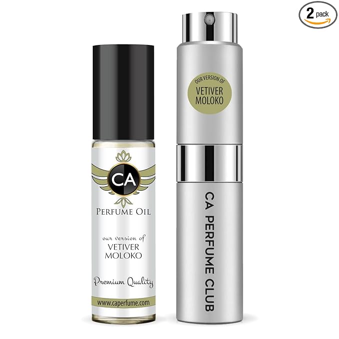 CA Perfume Duo Impression of Vetiver Moloko For Women And Men Perfume Layering Set Long Lasting Travel Size EDP + Body Oil Roll-On Bottle 0.27 Fl Oz+0.33 Fl Oz