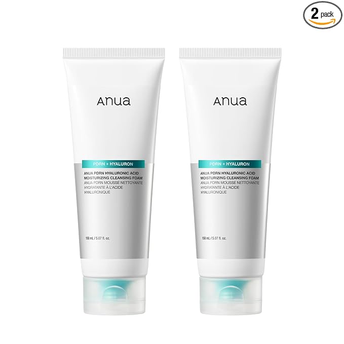 ANUA PDRN Hyaluronic Acid Moisturizing Cleansing Foam, Hydrating Facial Cleanser for Dry Skin, Daily Gentle Face Wash with Salmon DNA, Balancing & Pore Care, Korean Skincare (5.07 fl oz) (Pack of 2)