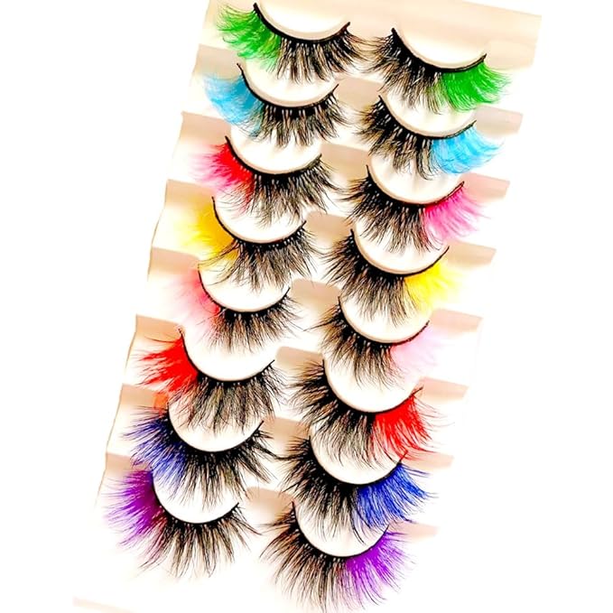 Sunniess Ombre Colored Lashes Silk Protein Fluffy Wispy Volume Fake Lashes for Halloweens Cosplay Party Stage Lashes with Color Make up Faux Mink False Eyelashes