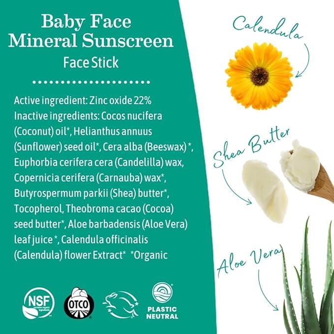 Earth Mama Baby Mineral Sunscreen Lotion & Face Sunscreen Stick Set SPF 40 - Non-Nano Zinc - Broad Spectrum for Babies, Kids & Family - Water Resistant Sun Protection