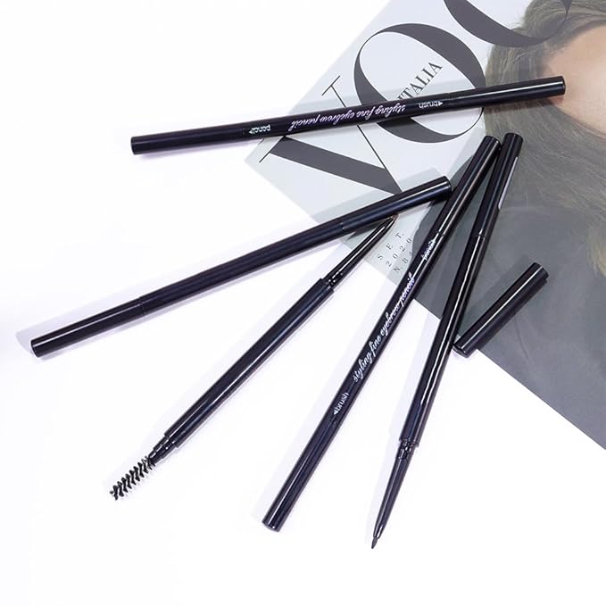 WanTuoluo Black Ultra-Fine Tip Eyebrow Pencils Pack for Women, Mechanical Precise Brow Pencil with Brush,Draws Tiny Brow Hairs, Defines, Fills Brows, Shapes, Contours, Combs, Waterproof