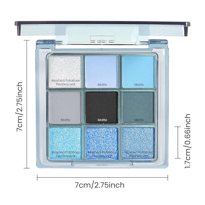 WanTuoluo Light Blue Eyeshadow Palette, Matte & Shimmer Glitter Blue Shadow for Eye Makeup, High Pigmented White Gray Black Green Powder Palet de sombras de ojos, Cruelty Free