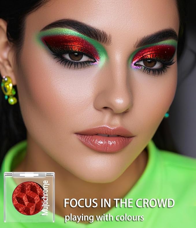 DE’LANCI Chameleon Red Glitter Eyeshadow Highly Pigmented, Single Metallic Glitter Eye Shadow Palette Intense Color Shifting, Chrome True Red Shimmery Glitter Eyes Warm Goth Smoky Makeup