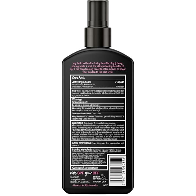 b.tan SPF 7 Tanning Oil | Hello Sunshine - Deep Suntan Dry Spray, Best Outdoor Browning Body Mist, Packed with Moisturizing Goji Berry, Pomegranate + Açai, Austrailian Brand, 8 Fl Oz