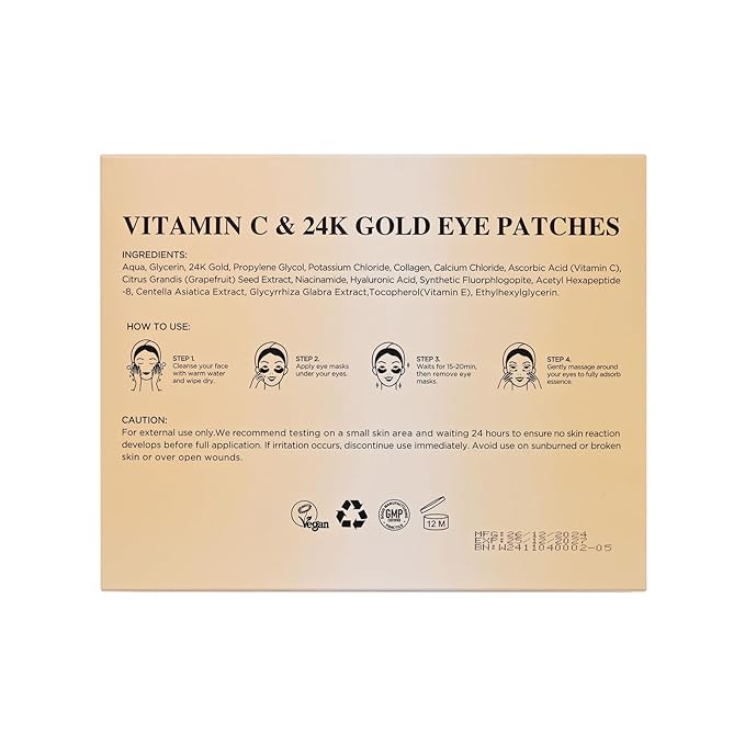 Yeokoe Under Eye Patches for Dark Circles,Puffy Eyes,20 Pairs Face Masks SkinCare With Vitamin C and 24k Gold