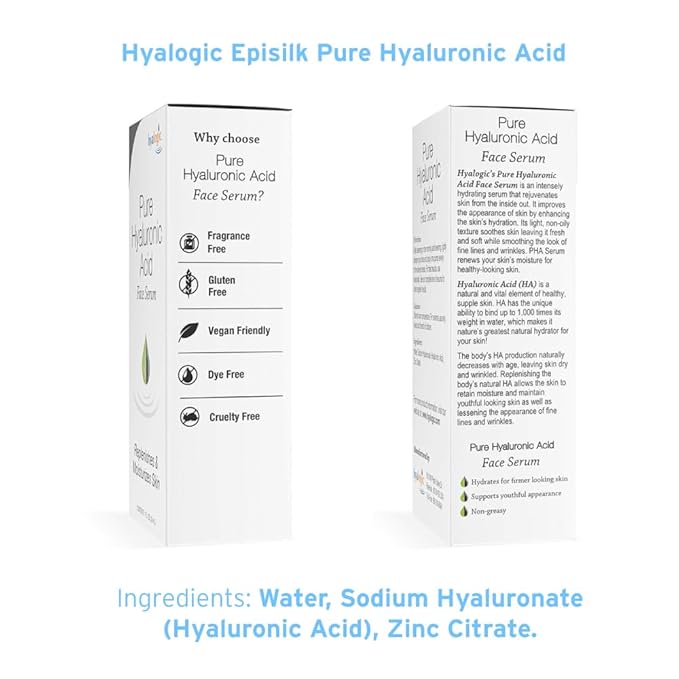 Hyalogic Pure Hyaluronic Acid Serum for Face - Hydrating, Non-Greasy, Fragrance-Free, 0.47 Ounce