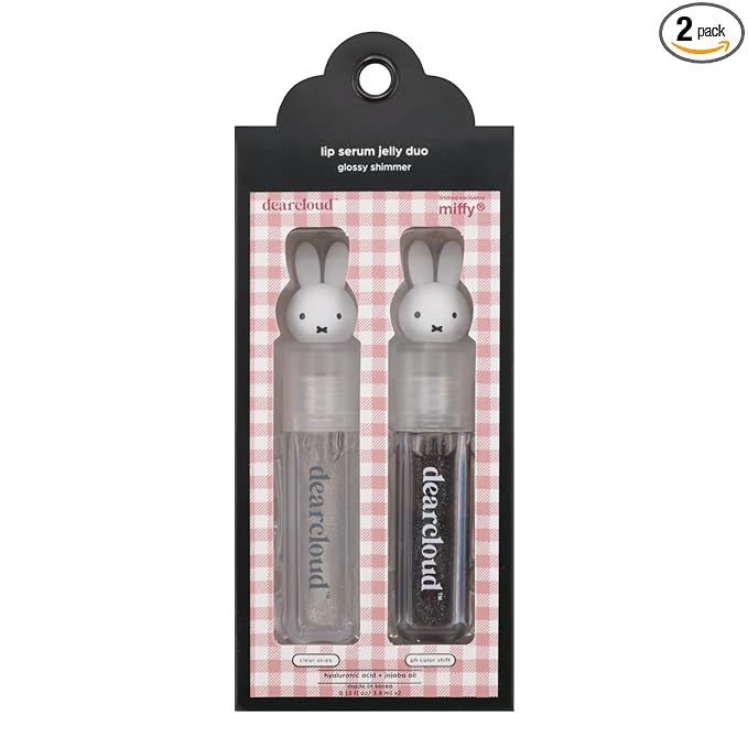 dearcloud Miffy Lip Serum Jelly Duo - Hydrating Lip Gloss for Women with Hyaluronic Acid, Rosehip & Jojoba Seed Oils- Korean Skin Care pH Color Changing Lip Gloss Set