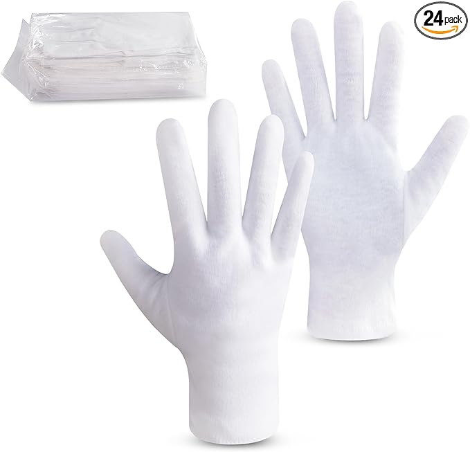 HandLove Premium 100% Cotton Gloves | Moisturizing Gloves for Dry Hands | Overnight Sleeping & Eczema | Pure White, 12 Pairs, Christmas Dress-Up Gloves