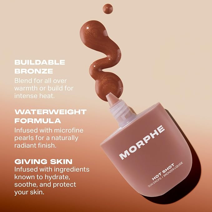 Morphe Hot Shot Sun Bronzing Drops - Waterweight Liquid Bronzer Drops with Niacinamide for Glowing Skin, Hydration & a Natural Radiant Finish - Money Honey (1 Fl Oz)