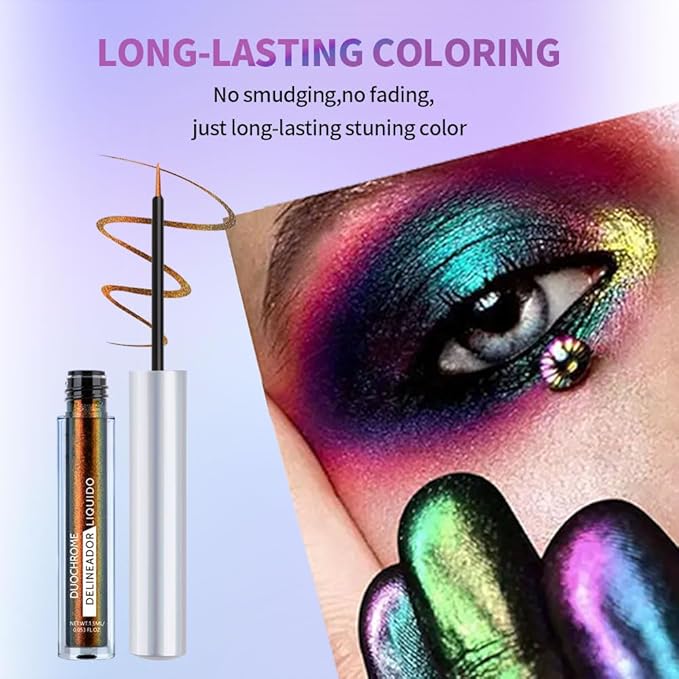 Chameleon Eyeliner Eyeshadow,Orange to Gold Shifting Waterproof Eyeliner Pen, Long Lasting High Pigment Glitter Shifting Eyeshadow Eye Makeup, Lridescent Eye liner for Women & Girls 01#