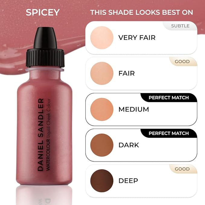 Daniel Sandler Watercolor Liquid Blush — Buildable, Blendable & Long-Lasting Liquid Blush for Cheeks, Lips, & Eyes — Lightweight & Water Resistant — For All Skin Types — Spicey