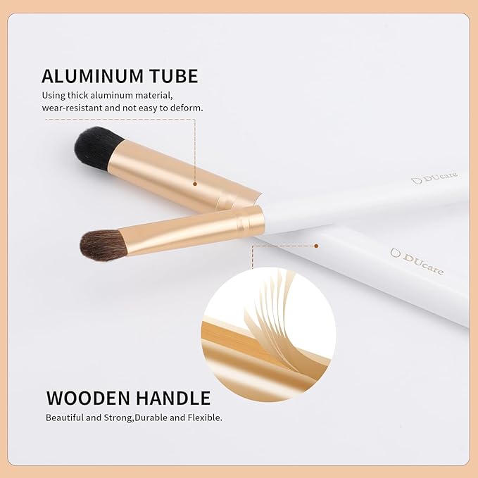 DUcare Eye Makeup Brush Set, 6 Pcs Professional Eyeshadow Blending Makeup Brushes for Concealer Eyebrows Eyeliner, Soft Hairs & Wood Handle, White