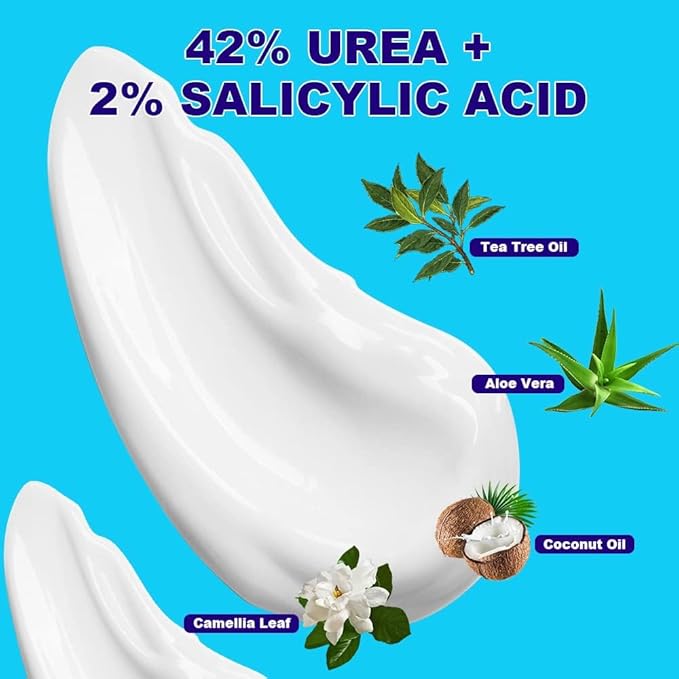 ASDToTio Urea Cream 42% - Premium Urea Foot Cream - With 2% Salicylic Acid, Tea Tree Oil, Shea Butter, Aloe Vera - For Feet, Hands, Heels, Elbows, Knees and More - 8 oz