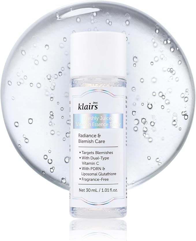 DearKlairs Freshly Juiced Vitamin Essence PDRN Toner – Korean Brightening Liquid Toner with Liposomal Glutathione, Niacinamide & 8000 Vitamin C Capsules, Sensitive Skin Friendly, 1.01 Fl Oz