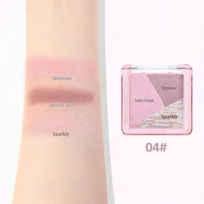 Mini Cool Rose Neutral Baked Eyeshadow Palette,3 Shade Soft Shimmer Eye Shadow, Elegant Natural Glam Makeup, Smooth Blendable & Buildable,No Fallout, Long-Lasting Daily Look, Paleta de Sombras de Ojos
