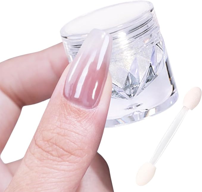 White Pearl Chrome Nail Powder for Gel Nails Clear Glazed Donut Mirror Effect High Gloss Nail Glitter Pigment Powder, Moonlight Unicorn Nail Chrome Powder for Nail Gel Polish Design 1g