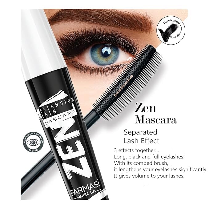 FARMASi 2 PACK Zen Extension Lash Mascara, Lengthening & Volumizing Effect, Clump-Free Definition, Smudge-Free Wear, Silicone Brush for Separated Fuller-Looking Lashes, Blackest Black