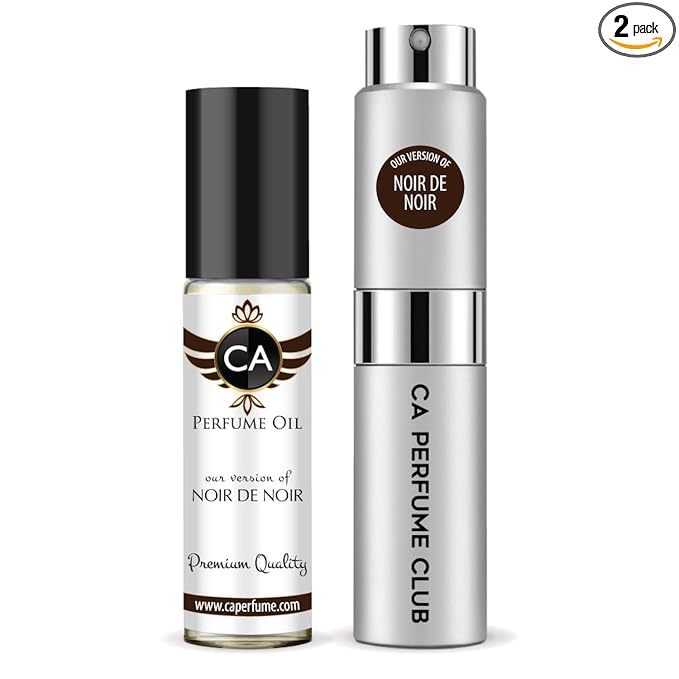 CA Perfume Duo Impression of Noir De Noir For Women And Men Perfume Layering Set Long Lasting Travel Size EDP + Body Oil Roll-On Bottle 0.27 Fl Oz+0.33 Fl Oz