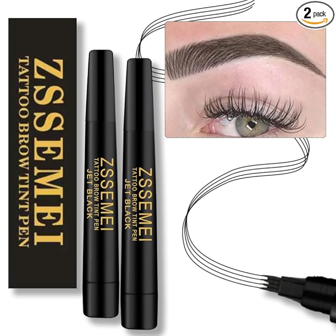 Waterproof Eyebrow Pen for Women - Microblading Tattoo Eye Brow Pencil, Long Lasting All Day, Creates Natural Looking (Jet Black - 2 PCS)