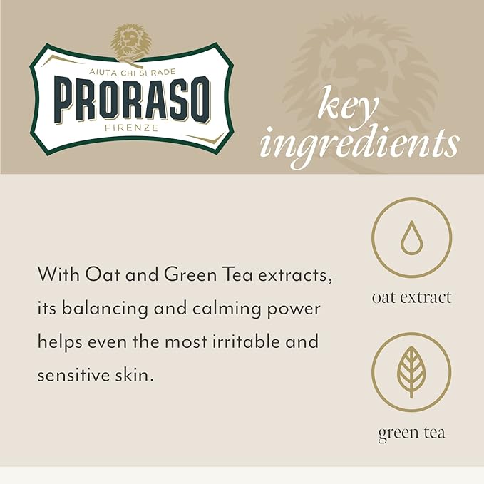 Proraso After Shave Balm - Oatmeal & Green Tea - Nourishing & Gentle Formula After Shave Cream for Sensitive Skin - Premium Italian Shaving for Men - 3.4oz,(Pack of 2)