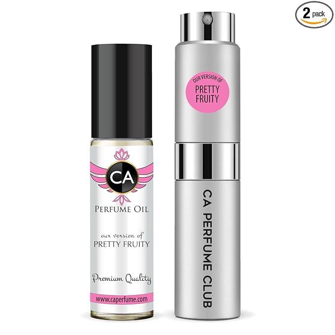 CA Perfume Duo Impression of Pretty Fruity For Women And Men Perfume Layering Set Long Lasting Travel Size EDP + Body Oil Roll-On Bottle 0.27 Fl Oz+0.33 Fl Oz