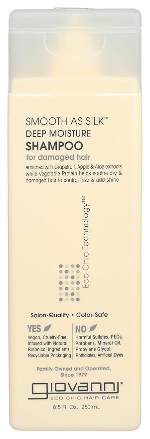 GIOVANNI Eco Chic Smooth as Silk Deep Moisture Shampoo - Apple + Aloe Extracts, Calms Frizz, Detangles, Wash & Go, Lauryl & Laureth Sulfate Free, Paraben Free, Color Safe - 8.5 oz