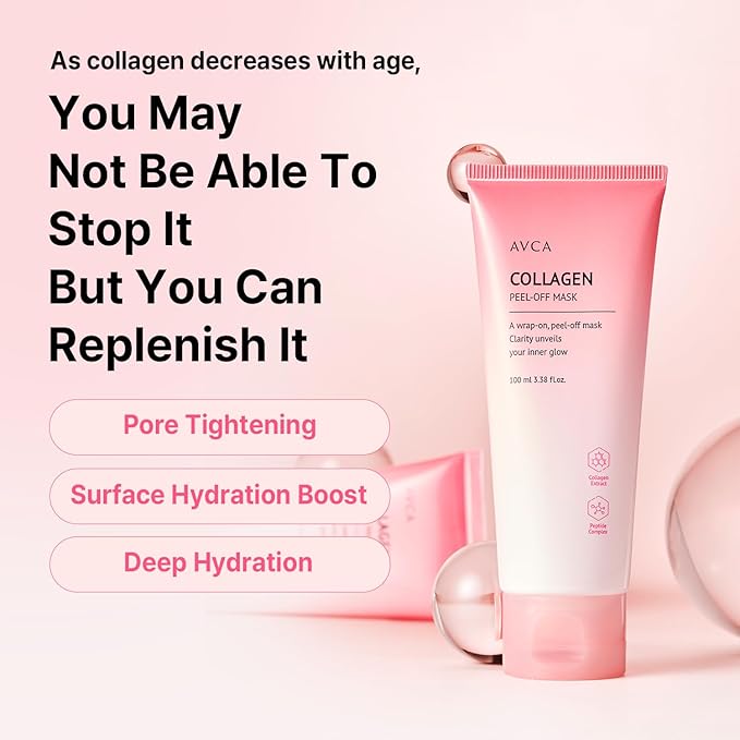 AVCA Collagen Peel-Off Mask with Silicone Brush – Korean Wrap Face Mask for Pore Tightening, Firming & Deep Hydration – Peptide & Hyaluronic Acid, 100ml(3.38 fl.oz)